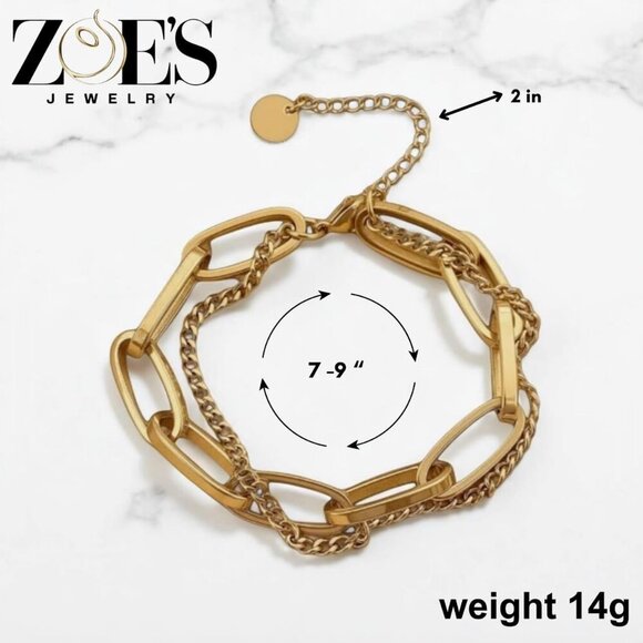 Water-Resistant 18K Gold Plated Layered Bracelet Women Stainless Steel - Picture 9 of 9